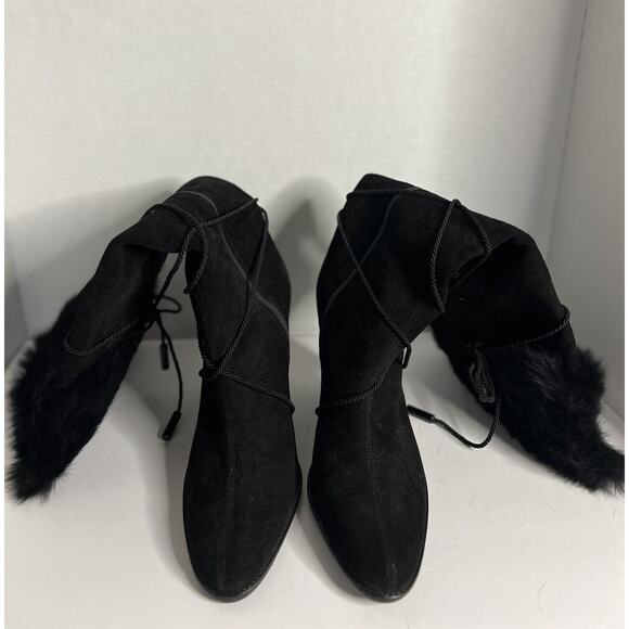 Vtg New Coach Women’s Fur Top Mid Calf Boots Size 10 Heels 4 Inch - Picture 1 of 7